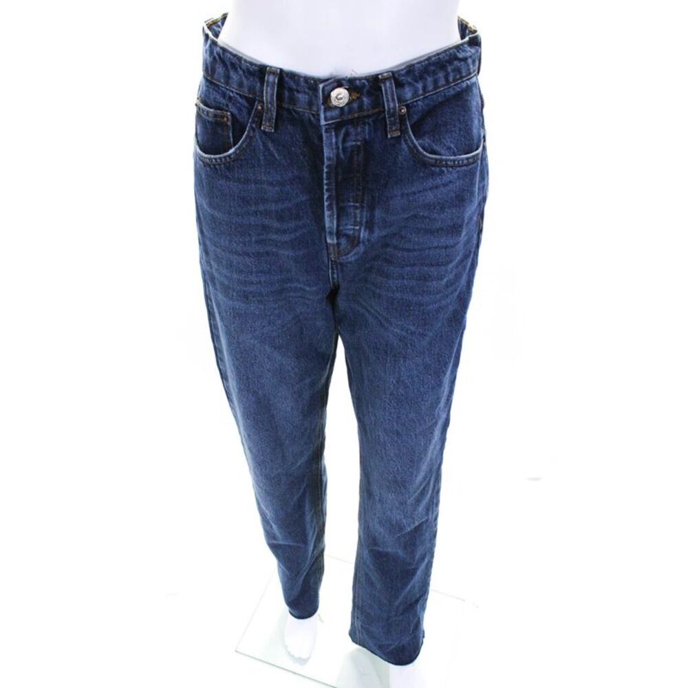 De Rococo Womens Button Fly High Rise Fringe Straight Leg Jeans Blue Size 26T
